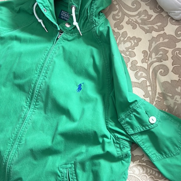 Polo Ralph Lauren Full Zip Hooded Windbreaker Cotton Green Jacket Size Large - Picture 2 of 6